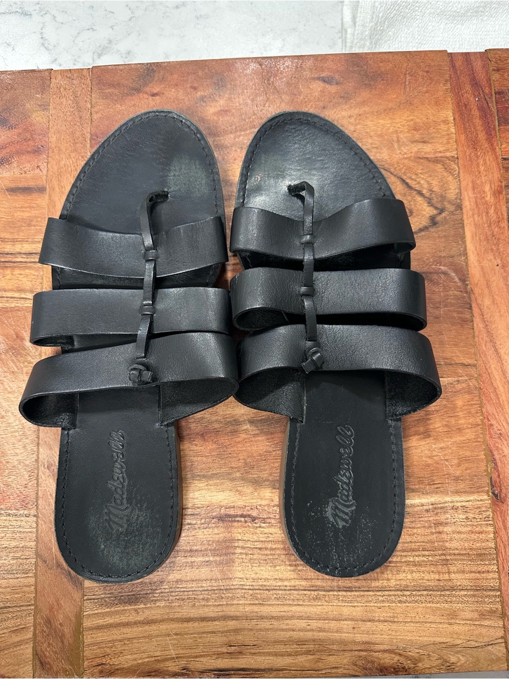 Madewell Black Multi-Strap Leather Slide Sandals